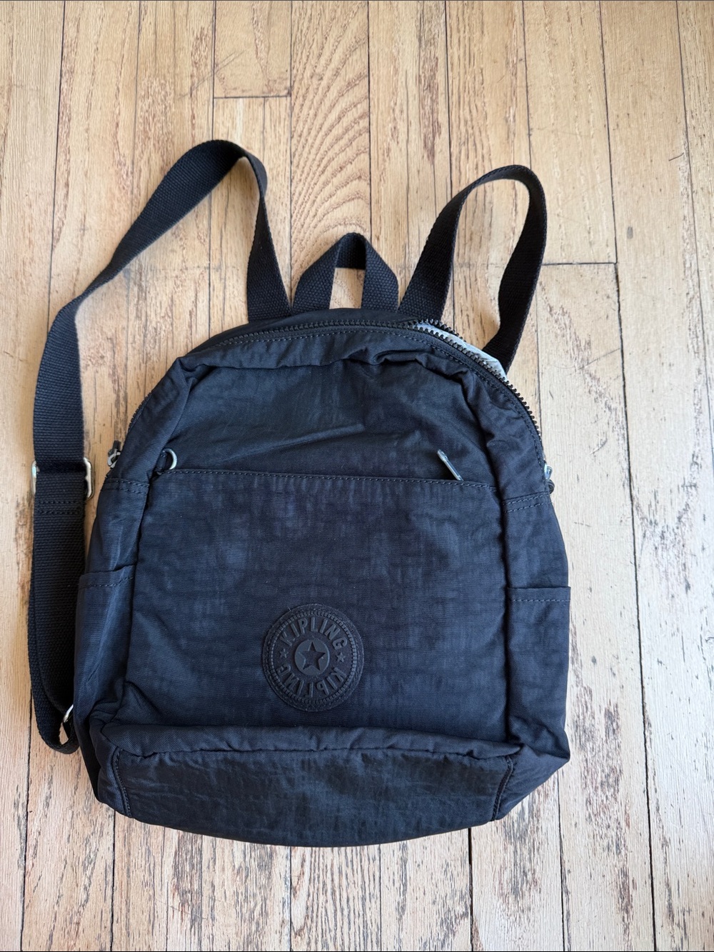 Kipling Black Compact Backpack with Front Zip Pocket
